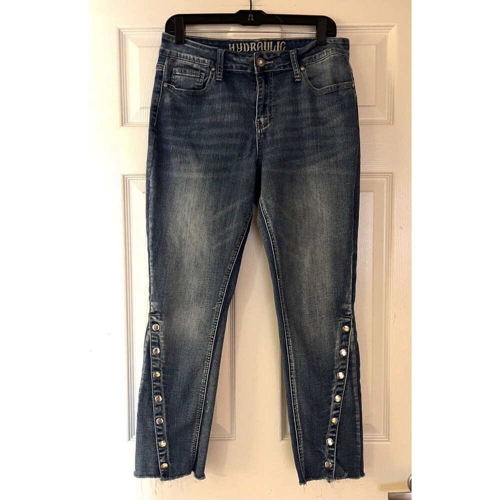 Hydraulic Murray Straight Leg Jeans Snap Button Hem Blue Denim Size 8 Edgy boho